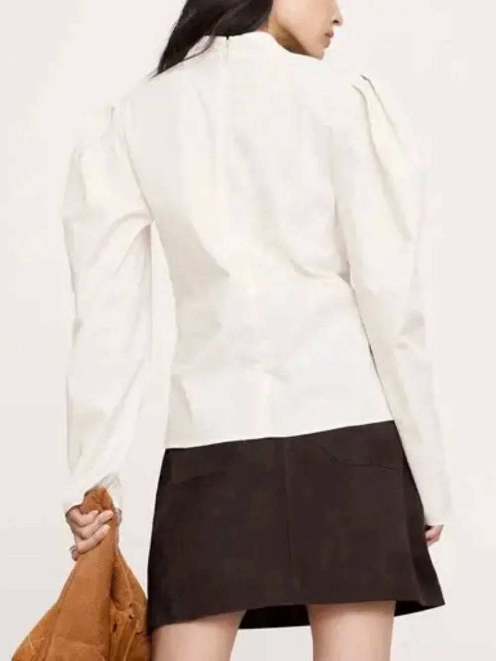 NWT! Banana Republic Cream White Stretch-Cotton Ripstop Puff-Sleeve Top M